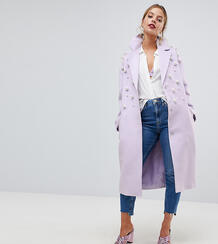 Мягкое пальто с искусственным жемчугом ASOS PETITE - Фиолетовый 1171264
