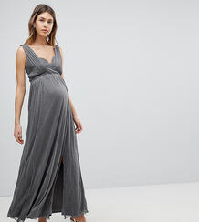 Платье макси с запахом и эффектом металлик Little Mistress Maternity 1173780