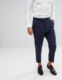 Темно-синие фактурные зауженные брюки с добавлением шерсти ASOS ASOS DESIGN 1091817