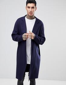 Темно-синее длинное легкое пальто из трикотажа ASOS - Темно-синий ASOS DESIGN 1189606