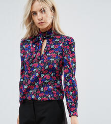 Блузка с цветочным принтом и завязкой Parisian Petite - Темно-синий 1169994