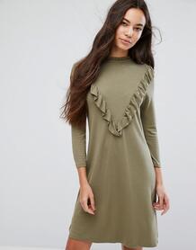 Платье с высоким воротом и оборками b.Young - Зеленый 1117472