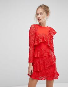 Платье мини с длинными рукавами и оборками Aijek - Красный 1171678