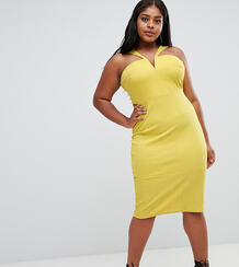 Облегающее платье миди с вырезом ASOS CURVE - Желтый 1142545