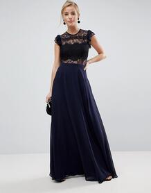 Платье макси с кружевным топом и оборками ASOS - Темно-синий ASOS DESIGN 1173220