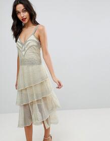 Платье миди с отделкой бисером ASOS EDITION - Кремовый 1160546