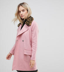 Пальто с леопардовым принтом на воротнике ASOS PETITE - Розовый 1114230