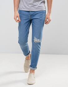 Выбеленные джинсы скинни цвета индиго с развернутым краем Zeffer 1036226