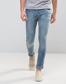 Супероблегающие выбеленные джинсы цвета индиго с напылением Zeffer 1036220