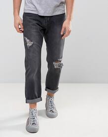 Черные выбеленные расклешенные джинсы с рваной отделкой Zeffer 1036230