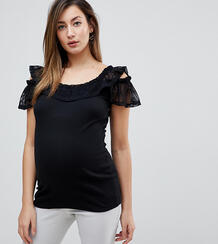 Топ в рубчик с кружевной отделкой ASOS Maternity - Черный 1176798