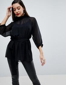 Полупрозрачная блузка с ремнем и открытой спиной ASOS DESIGN - Черный 1190844