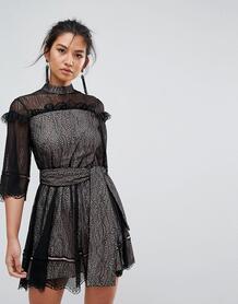 Кружевное платье мини с поясом-завязкой Keepsake - Черный 1185696
