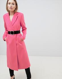 Пальто миди с подплечниками и поясом ASOS - Розовый ASOS DESIGN 1148041