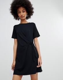 Черное трикотажное платье с присборенной драпировкой сбоку New Look 1195703