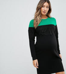 Вязаное платье мини в стиле колор блок с кружевом ASOS Maternity 1147179