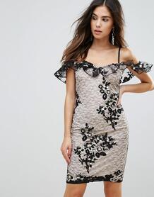 Кружевное платье с открытыми плечами и вышивкой Parisian - Черный 1168985