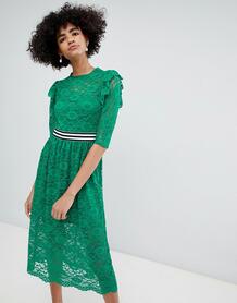 Кружевное чайное платье миди со спортивной отделкой ASOS - Зеленый ASOS DESIGN 1140480