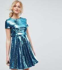Короткое приталенное платье с двухцветными пайетками TFNC Tall - Синий 1167191