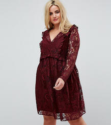 Кружевное свободное платье мини с оборками ASOS CURVE - Красный 1129247