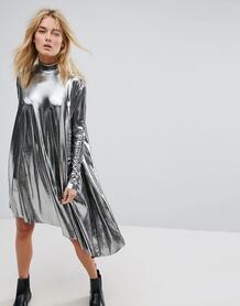 Асимметричное платье металлик Weekday - Черный 1169745
