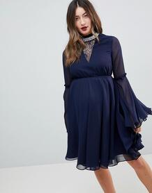 Платье мини с расклешенными рукавами ASOS Maternity - Темно-синий 1131245