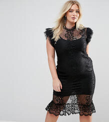 Кружевное платье миди с расклешенными рукавами Club L Plus - Черный 1164415