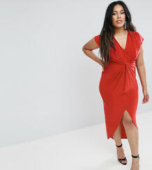Платье миди с короткими рукавами и узелком Club L Plus - Красный 1078918