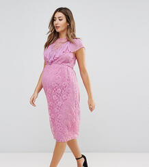 Кружевное платье миди с рюшами ASOS Maternity - Розовый 1131232