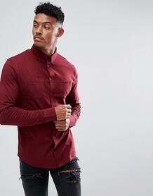 Бордовая обтягивающая трикотажная рубашка с двумя карманами boohooMAN 1184503