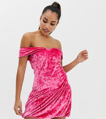 Бархатное платье мини с открытыми плечами Vero Moda Petite - Розовый 1173167