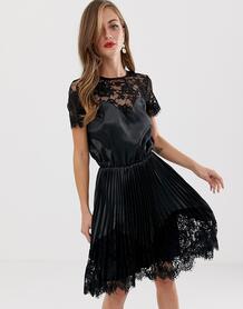 Атласное платье с кружевными вставками Y.A.S - Черный 1177814