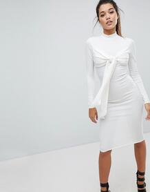 Платье миди в рубчик с завязкой Missguided Londunn - Белый 1168028