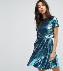 Короткое приталенное платье с двухцветными пайетками TFNC - Синий 1167053