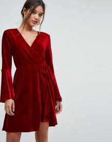 Бархатное платье с запахом и складками на рукавах Aeryne - Красный 1155352