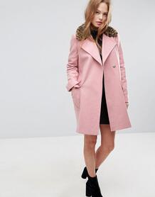 Пальто с леопардовым принтом на воротнике ASOS - Розовый ASOS DESIGN 1114224