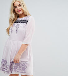 Платье мини с кружевом и вышивкой ASOS CURVE PREMIUM - Фиолетовый 1113496