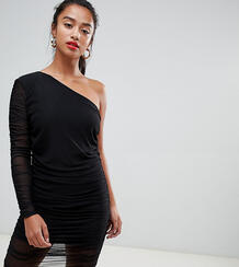 Сетчатое платье на одно плечо со сборками Missguided Petite - Черный 1153468