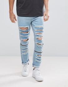 Светлые джинсы скинни с рваной отделкой boohooMAN - Синий 1176599