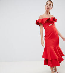 Платье макси со спущенными плечами и оборками Jarlo Petite - Красный 1151123