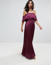 Атласное плиссированное платье с кружевной отделкой ASOS - Фиолетовый ASOS DESIGN 1123176