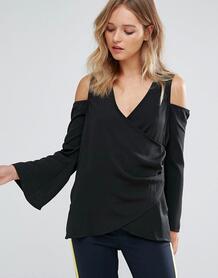 Блузка с запахом и открытыми плечами Neon Rose - Черный 1144416