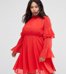Платье с высоким воротом и ярусными рукавами Club L Plus - Красный 1131639