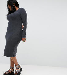 Платье миди крупной вязки со вставками в рубчик ASOS CURVE - Серый 1025906