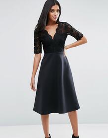 Приталенное платье миди с кружевным верхом ASOS - Черный ASOS DESIGN 897678