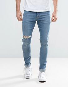Синие выбеленные джинсы скинни с прорехами ASOS - Синий ASOS DESIGN 949977