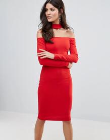 Платье миди с длинными рукавами и чокером Jessica Wright - Красный 1073943