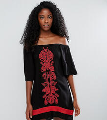 Пляжное платье с открытыми плечами и вышивкой Akasa - Черный 1027677