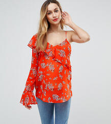 Блузка на одно плечо с рюшами и ярким цветочным принтом ASOS Maternity 1046710
