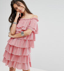 Платье мини в клеточку из ярусных оборок Glamorous Petite - Красный 1013657